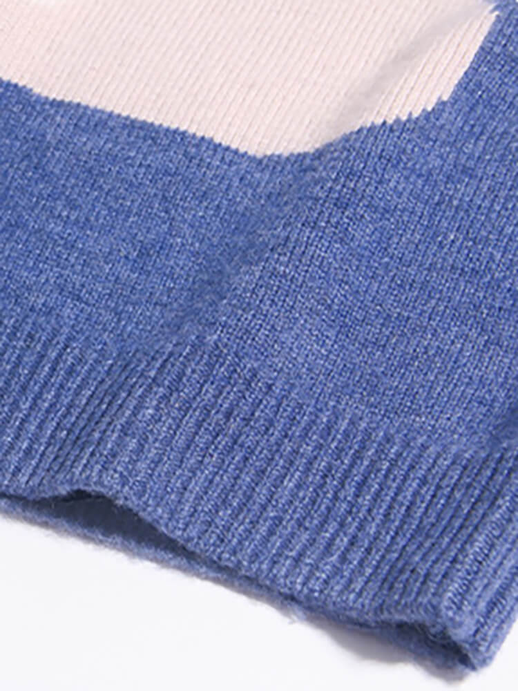 Kids Cute Bear Face Blue Cashmere Pullover Sweater